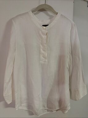 J. Crew White Linen Long-Sleeve Henley Blouse